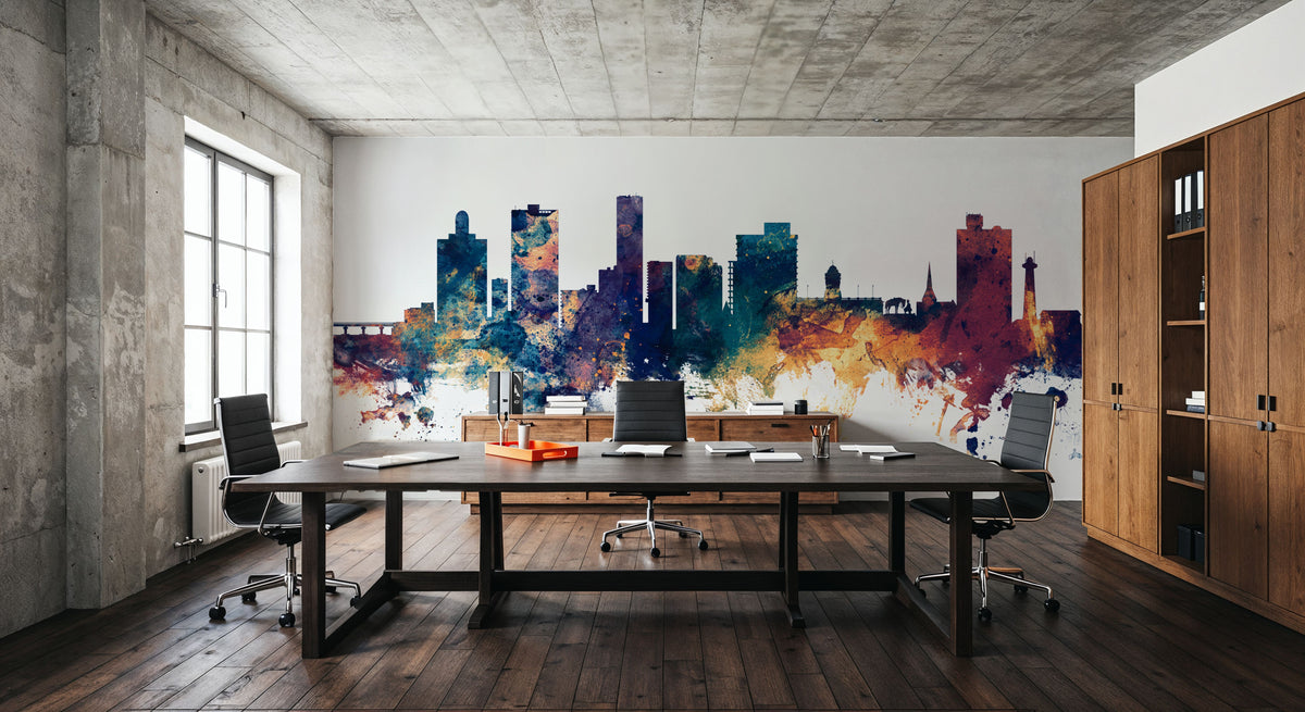 Port Elizabeth South Africa Skyline Blue & Bronze Mural Wallpaper - room preview 02
