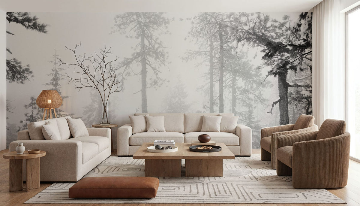 Trees in the Mist Mural Wallpaper - room preview 02