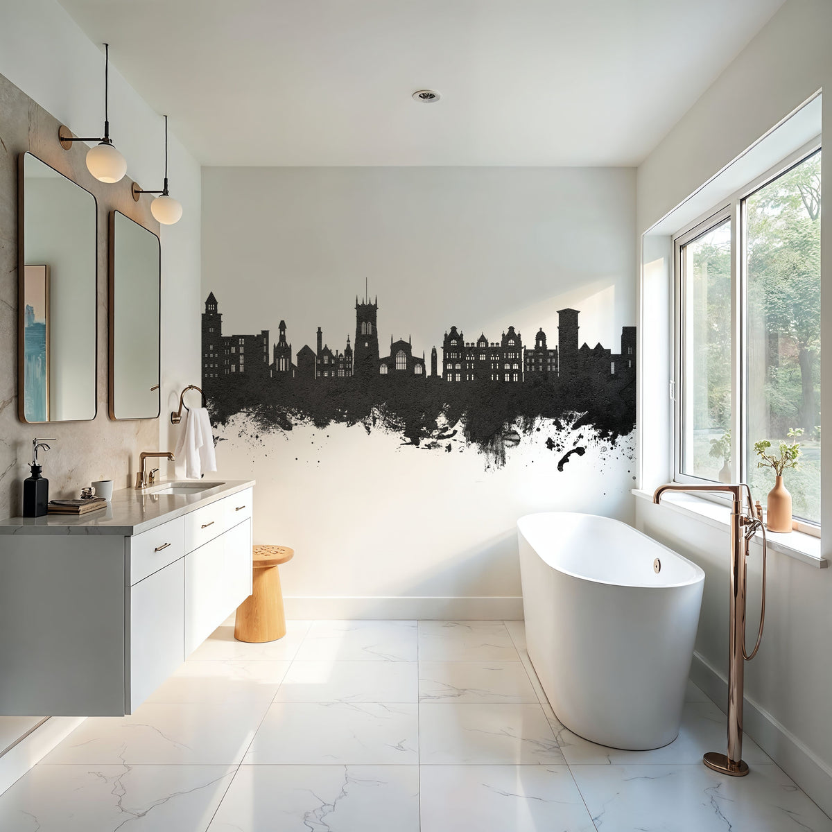 Wigan England Skyline Black & White Mural Wallpaper - room preview 02
