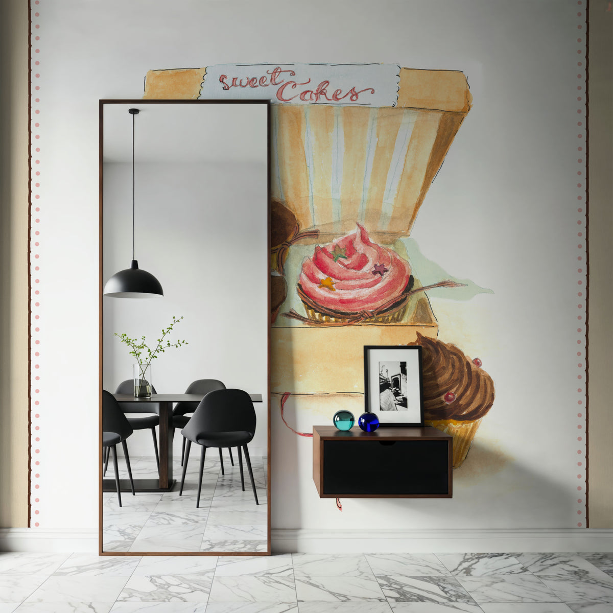Cupcake Quartet on Stripes Mural Wallpaper - room preview 02