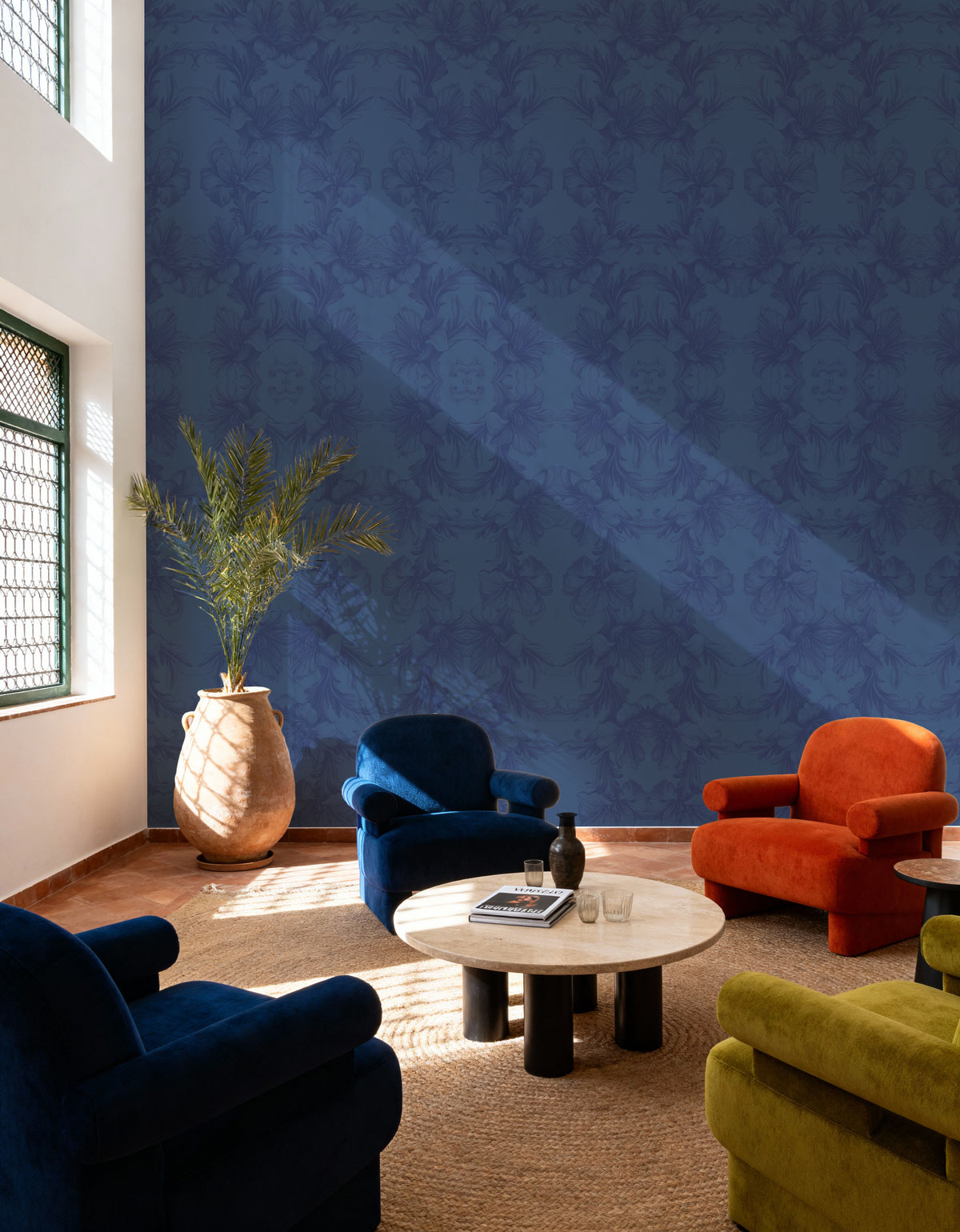 Flower Bridges Small Blue Mural Wallpaper - room preview 02