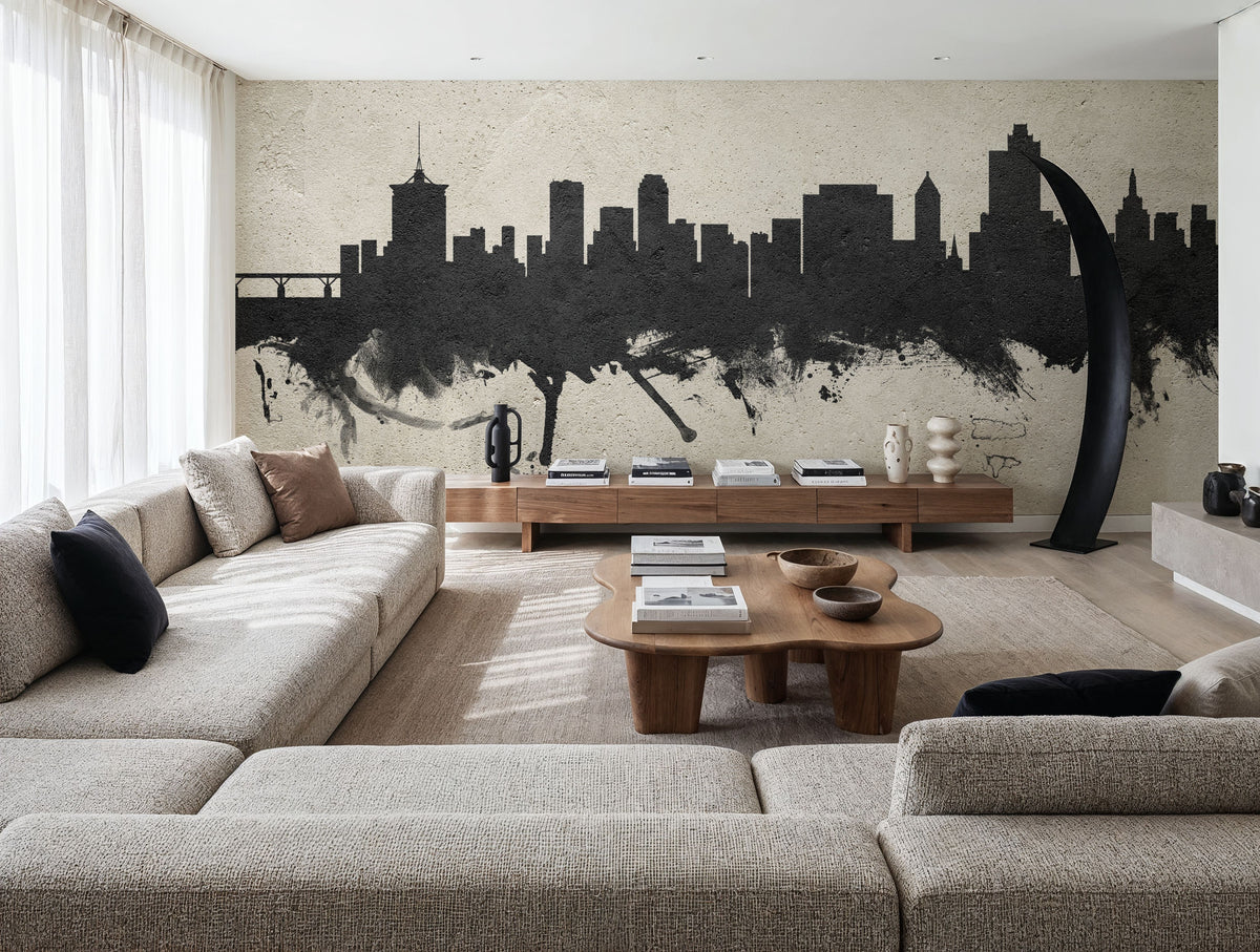 Tulsa Oklahoma Skyline Concrete Mural Wallpaper - room preview 02