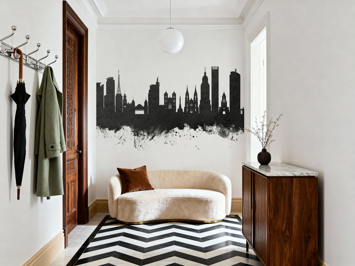 São Paulo Brazil Skyline Black & White Mural Wallpaper - room preview 02