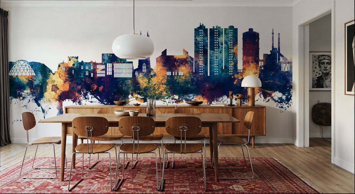 Scunthorpe England Skyline Blue & Bronze Mural Wallpaper - room preview 02