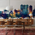Scunthorpe England Skyline Blue & Bronze Mural Wallpaper - room preview 02