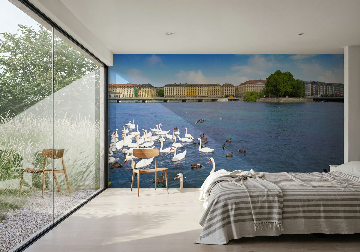 Riverside Swans Mural Wallpaper - room preview 02