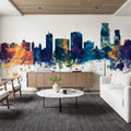 Corpus Christi Texas Skyline Blue & Bronze Mural Wallpaper - room preview 02