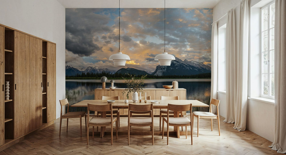 Clouds Above Mount Rundle Mural Wallpaper - room preview 02