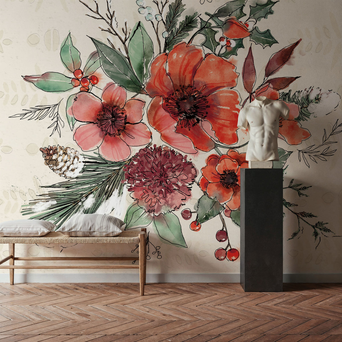Festive Blooms IX Mural Wallpaper - room preview 02