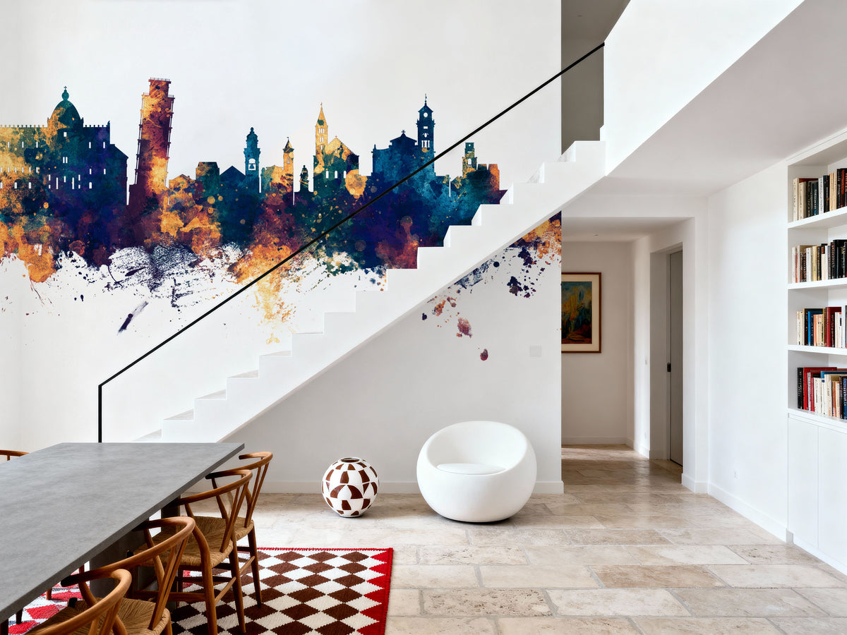 Pisa Italy Skyline Blue & Bronze Mural Wallpaper - room preview 02