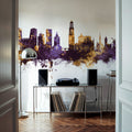 Utrecht the Netherlands Skyline Purple & Gold Mural Wallpaper - room preview 02