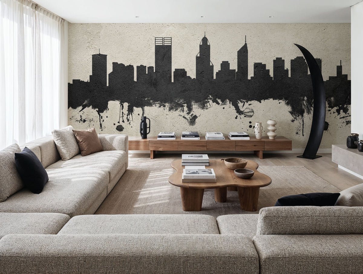 Perth Australia Skyline Concrete Mural Wallpaper - room preview 02