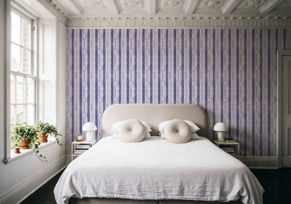 Botanical Blue Thick Lines Mural Wallpaper - room preview 02