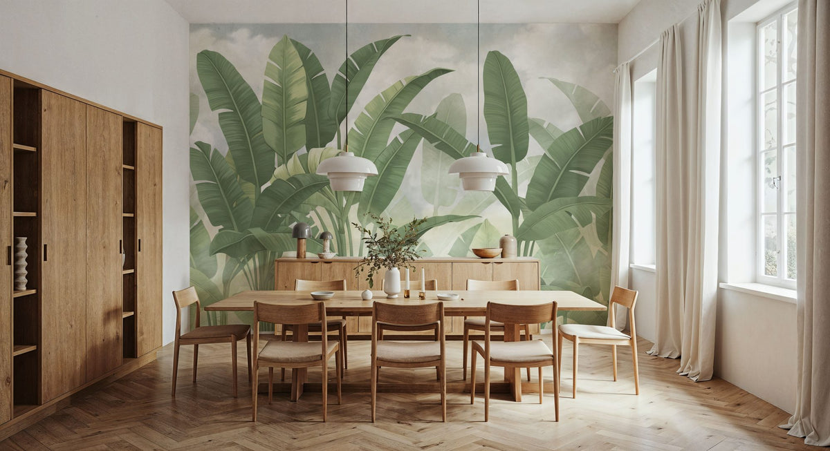 Banana Palms, Muted Green Mural Wallpaper - room preview 02