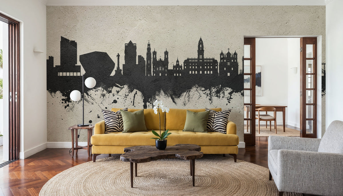 Porto Portugal Skyline Concrete Mural Wallpaper - room preview 02
