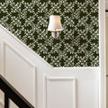 Trellis Leaves, Forest Green Mural Wallpaper - room preview 02