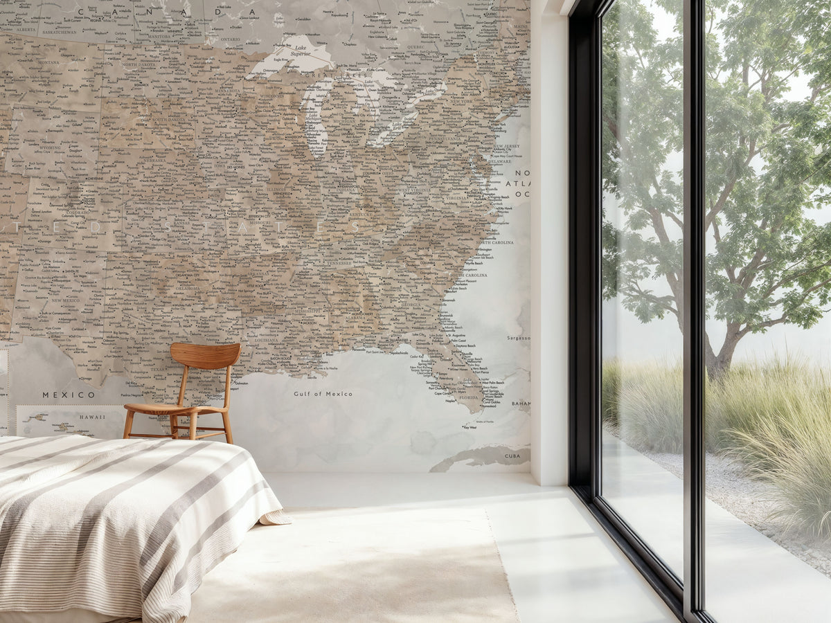 US Map Detailed - Calista Mural Wallpaper - room preview 02