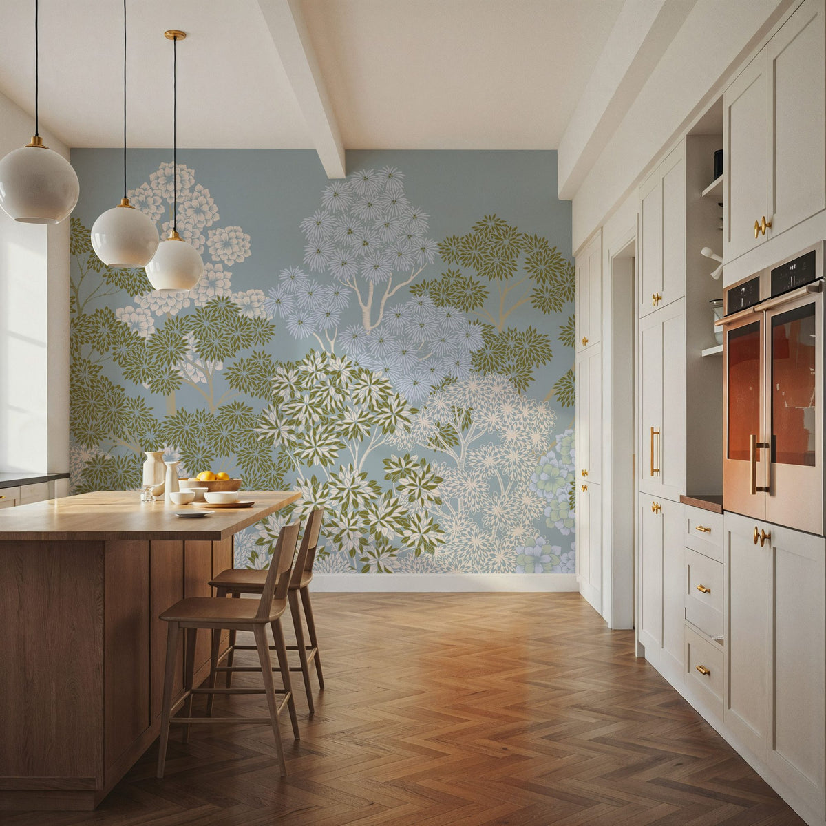 Overleaf Woodland, French Blue Mural Wallpaper - room preview 02