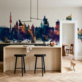Leipzig Germany Skyline Blue & Bronze Mural Wallpaper - room preview 02