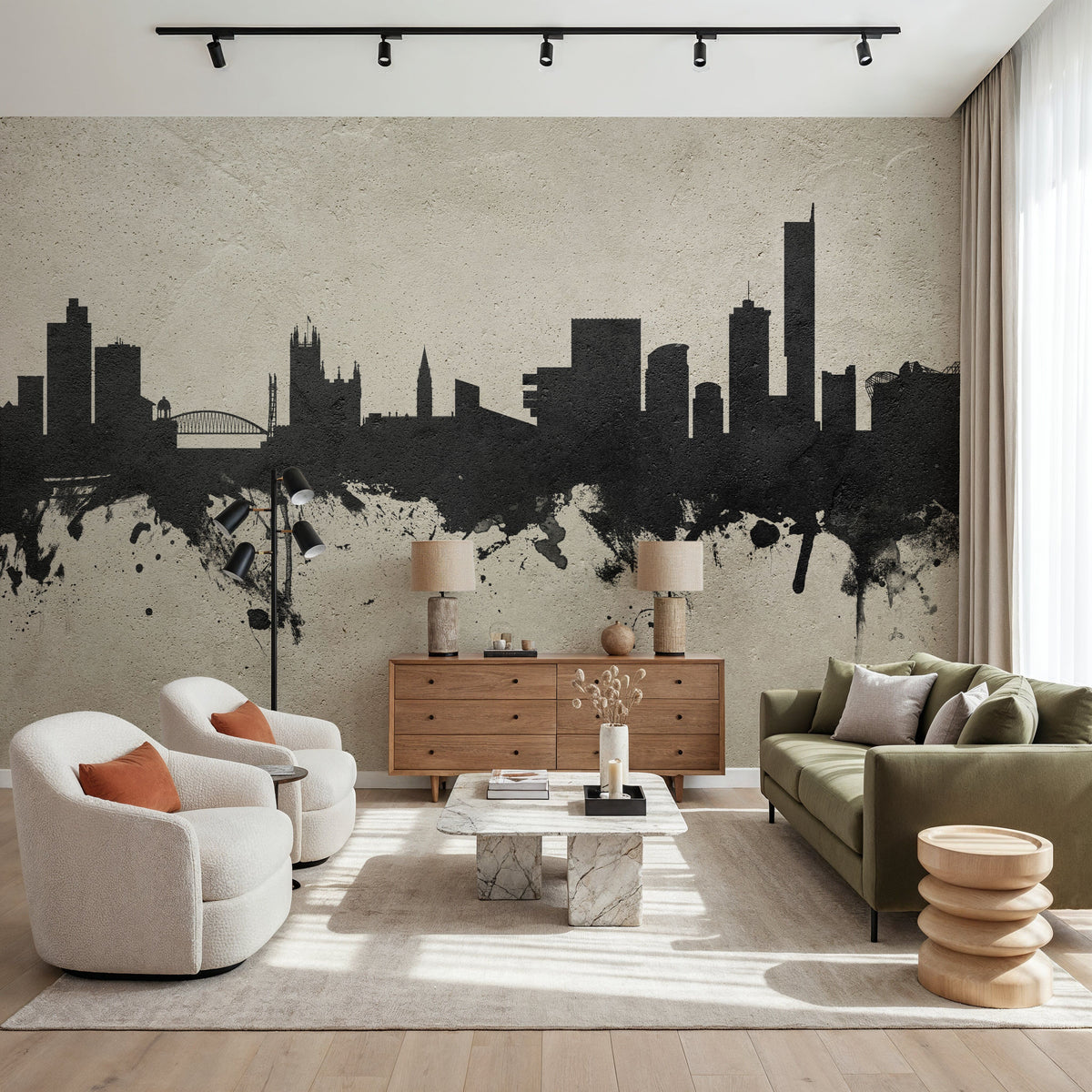 Manchester England Skyline Concrete Mural Wallpaper - room preview 02