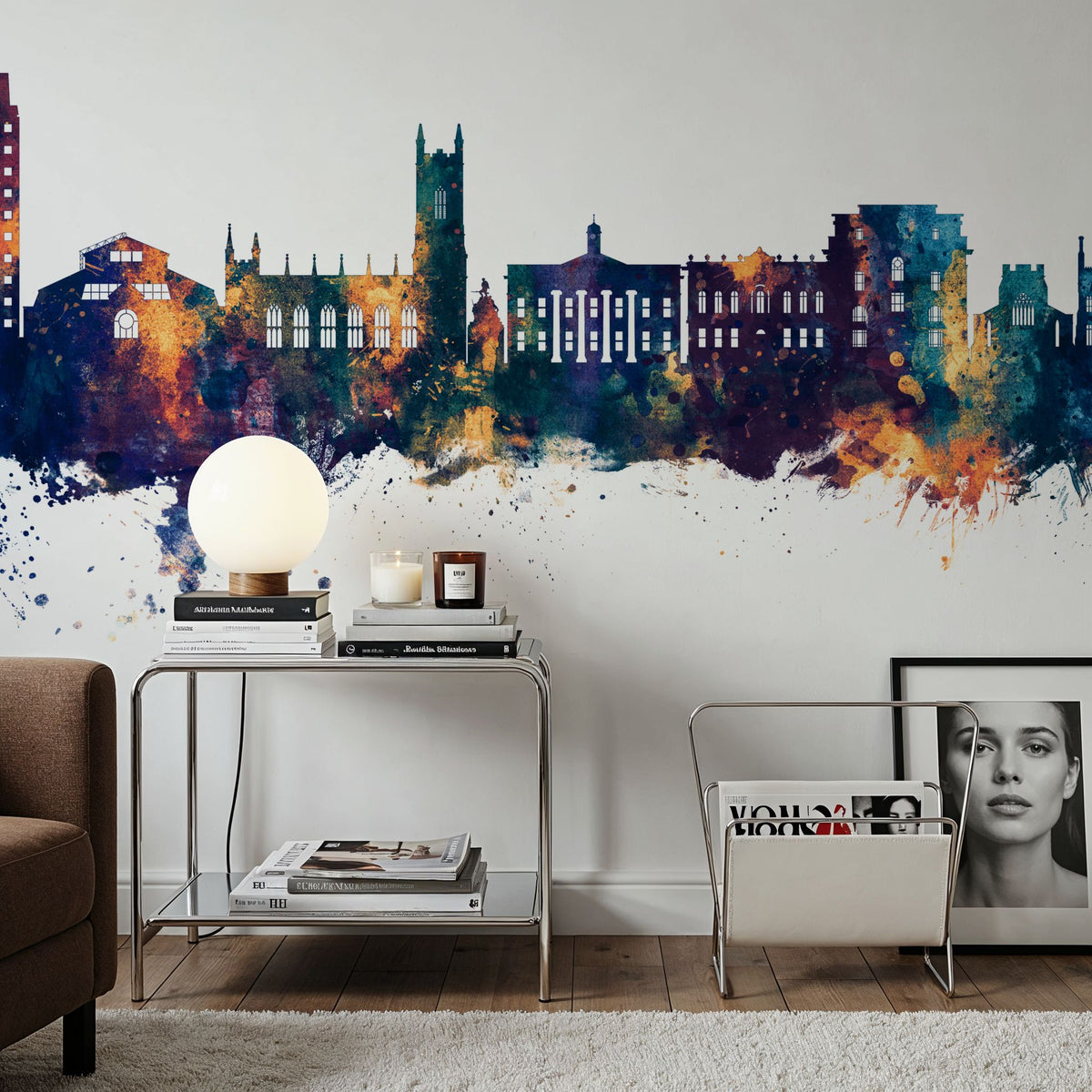 Oldham England Skyline Blue & Bronze Mural Wallpaper - room preview 02