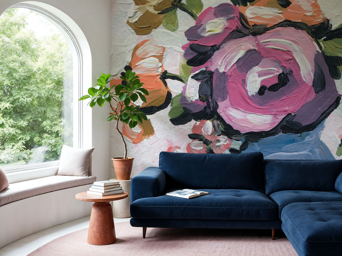 Painterly Florals in Vase II Mural Wallpaper - room preview 02