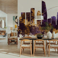 Los Angeles Skyline Purple & Gold Mural Wallpaper - room preview 02