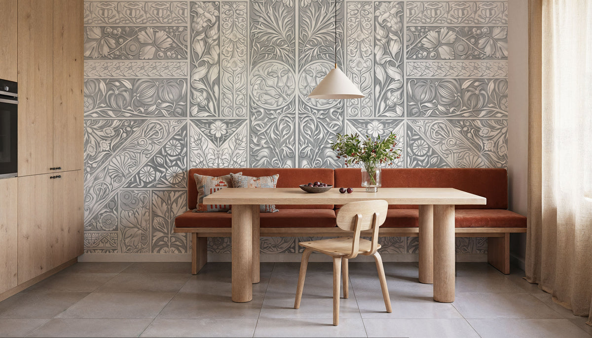 Flower Collection, Gray Mural Wallpaper - room preview 02