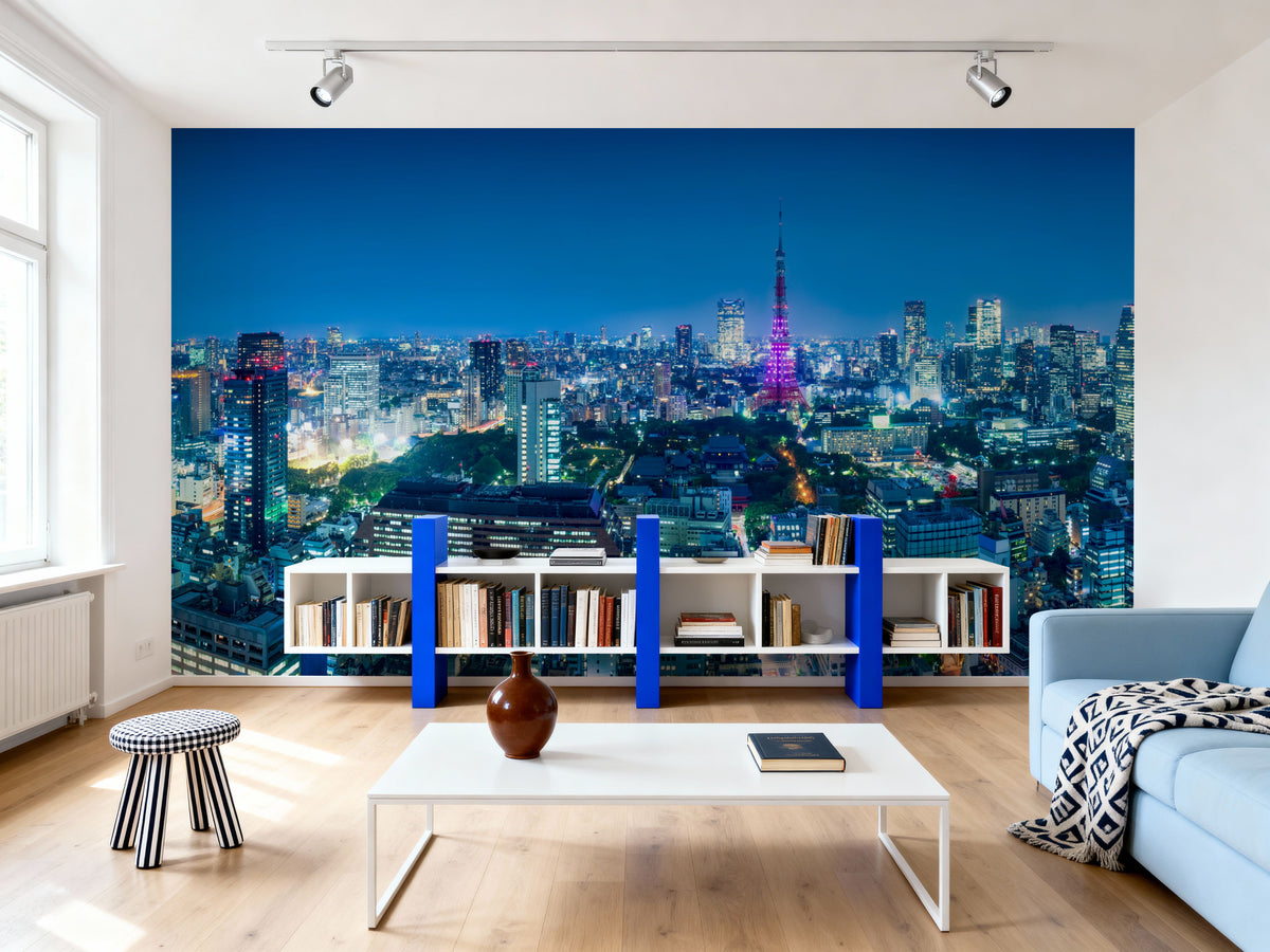Tokyo Skyline Night Mural Wallpaper - room preview 02