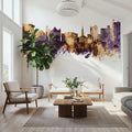 Tuscaloosa Alabama Skyline Purple & Gold Mural Wallpaper - room preview 02