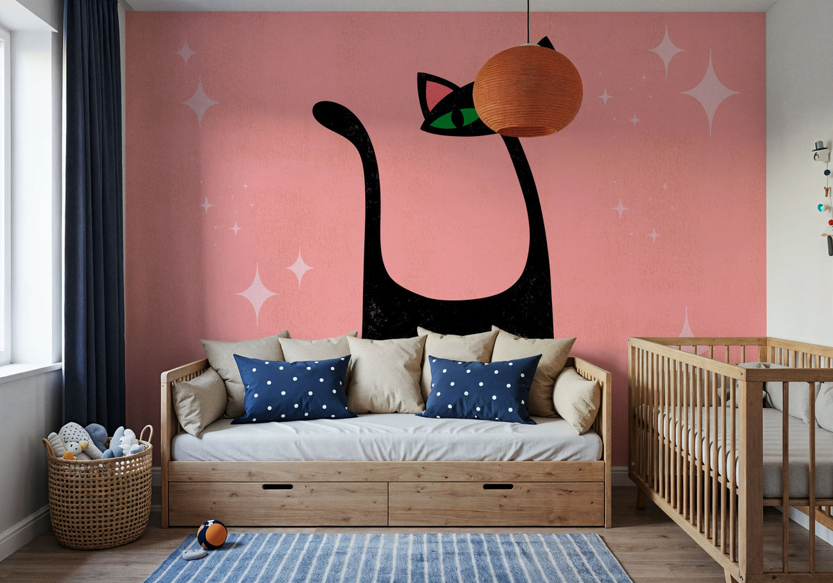Retro Cat, Pink Mural Wallpaper - room preview 02