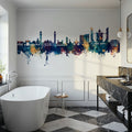 Faislabad Pakistan Skyline Blue & Bronze Mural Wallpaper - room preview 02