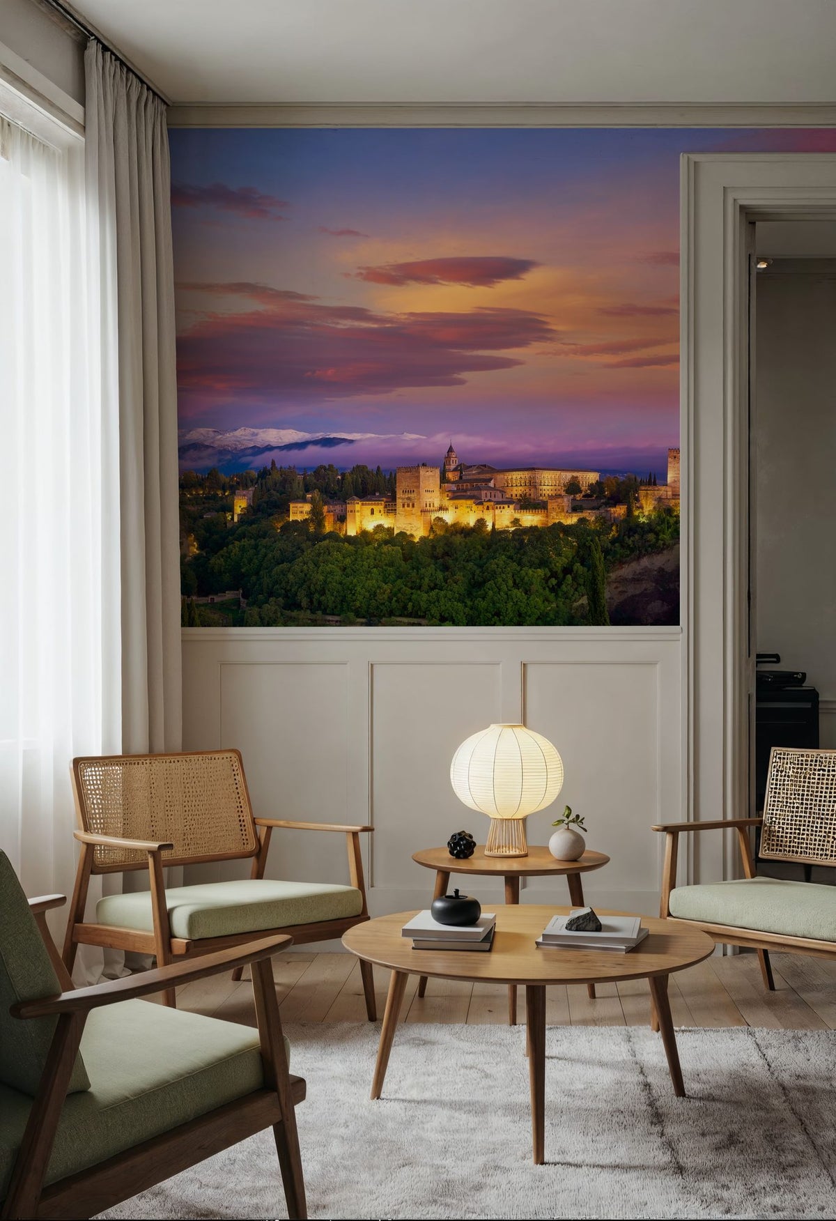 Mountain Fortress Twilight Mural Wallpaper - room preview 02