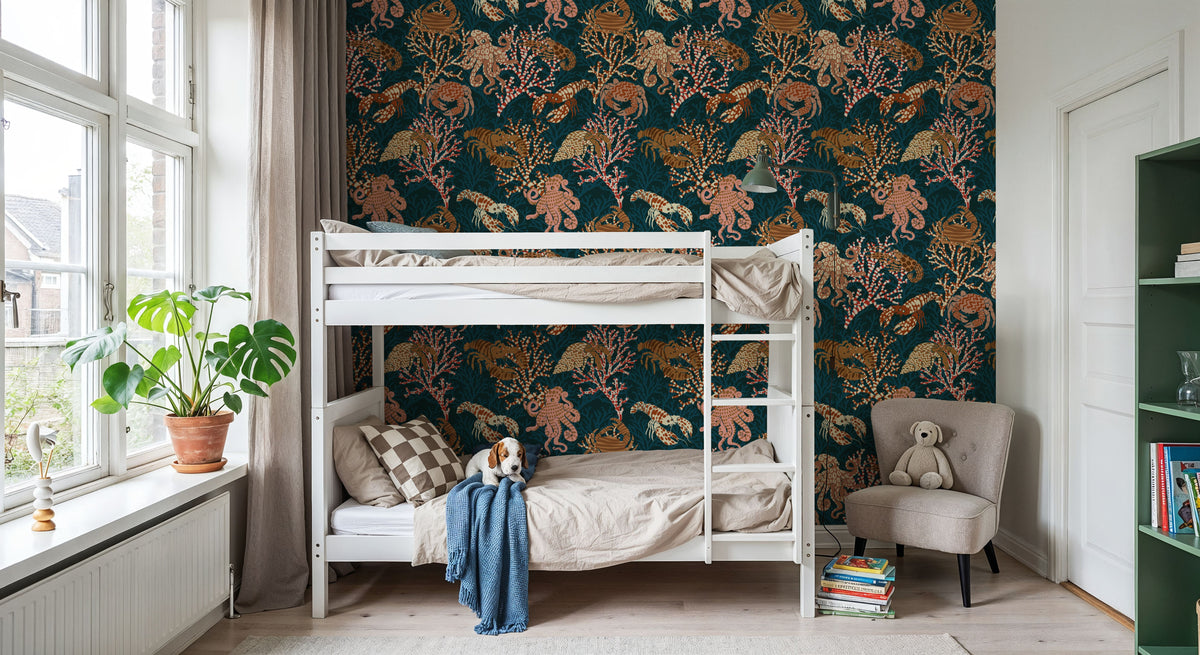 Vibrant Coral Reef, Blue Mural Wallpaper - room preview 02