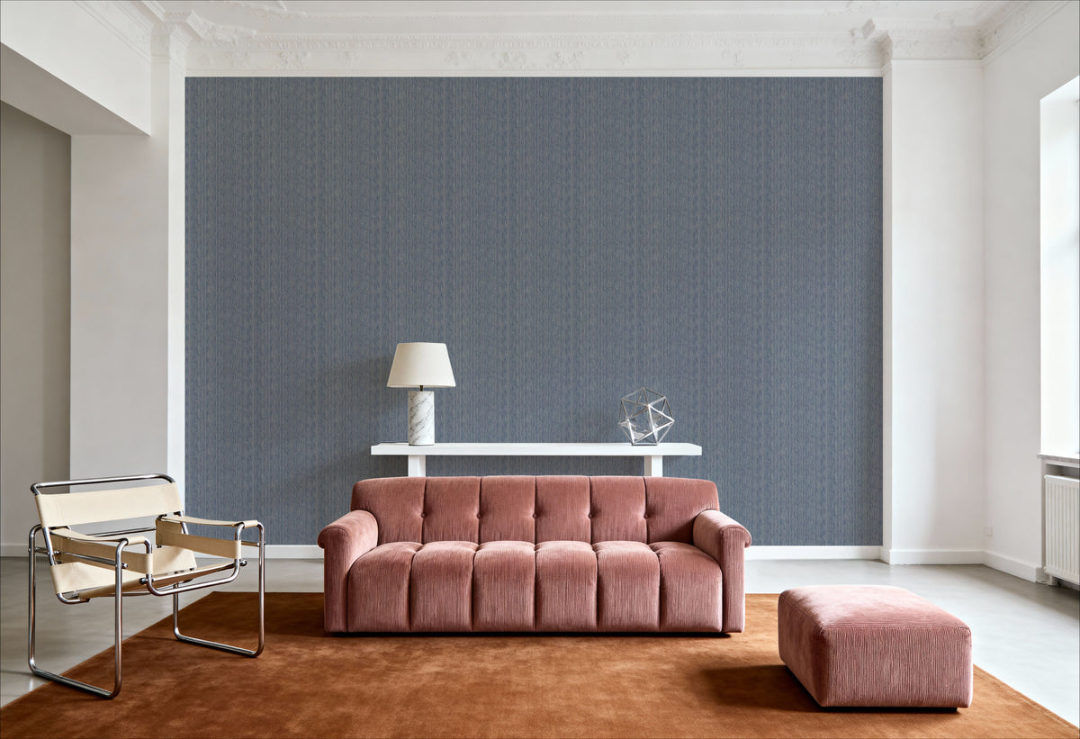 Faux Cloth Texture, Denim Blue Mural Wallpaper - room preview 02