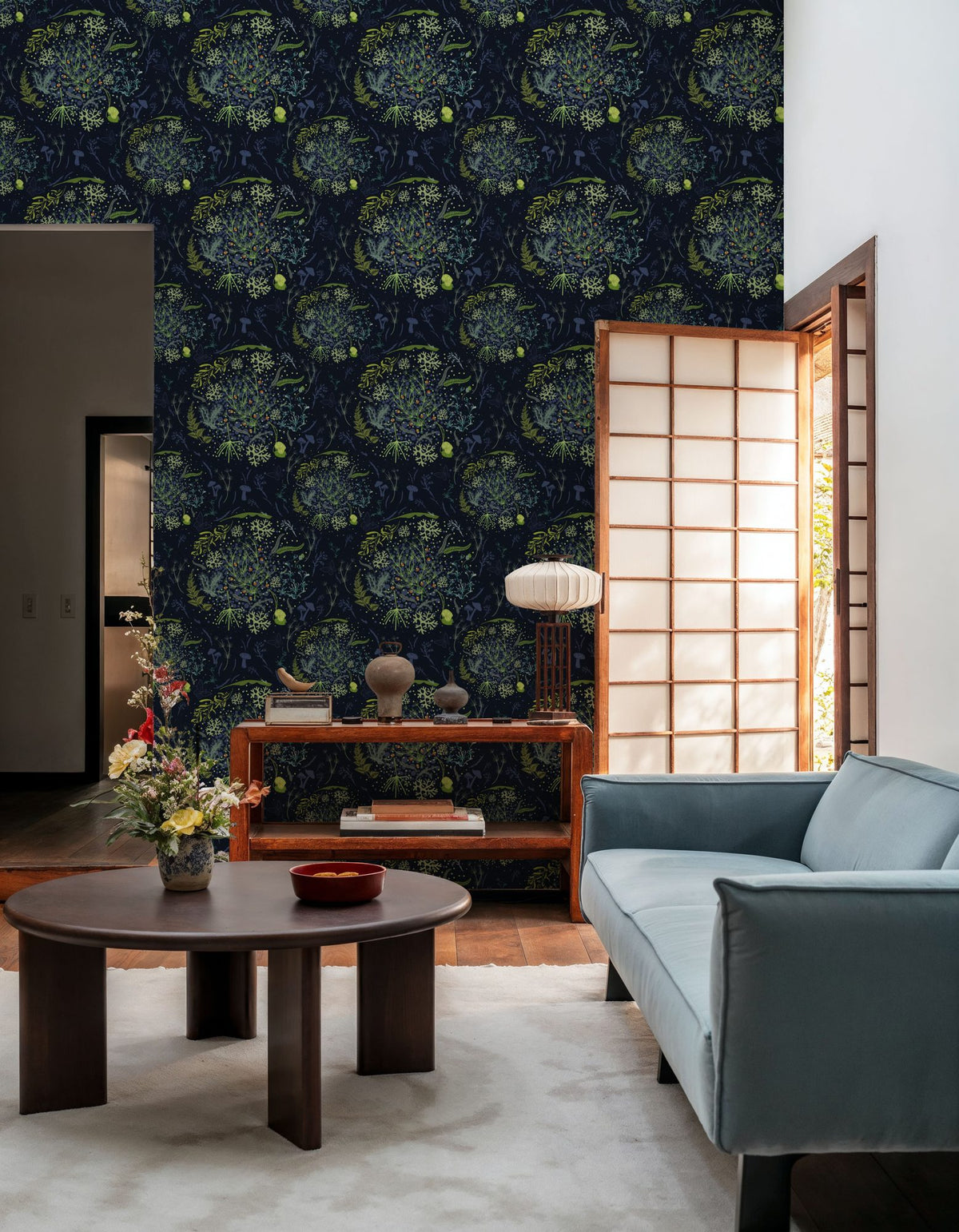 Mosses, Midnight Blue Mural Wallpaper - room preview 02