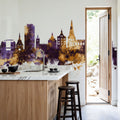 Rostock Germnay Skyline Purple & Gold Mural Wallpaper - room preview 02
