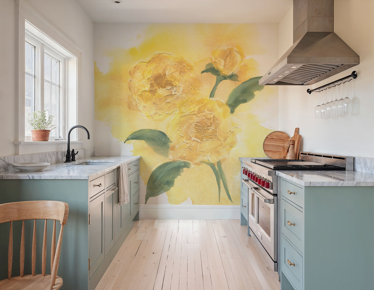 Dimensional Peony II Mural Wallpaper - room preview 02
