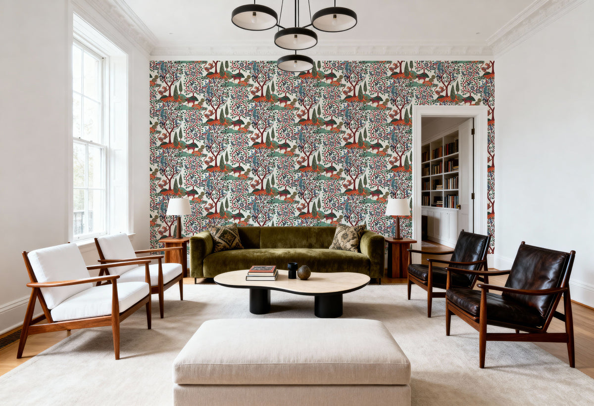 Garden of Myth and Memory Pattern, White Mural Wallpaper - room preview 02