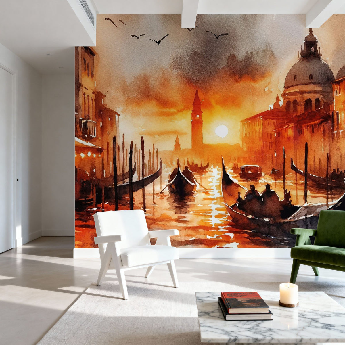 Fiery Sunset Over Venice Canal Mural Wallpaper - room preview 02