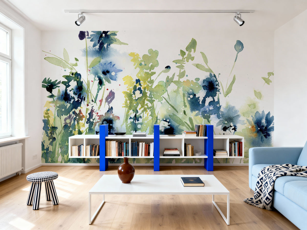 Wild Meadow Blue Mural Wallpaper - room preview 02