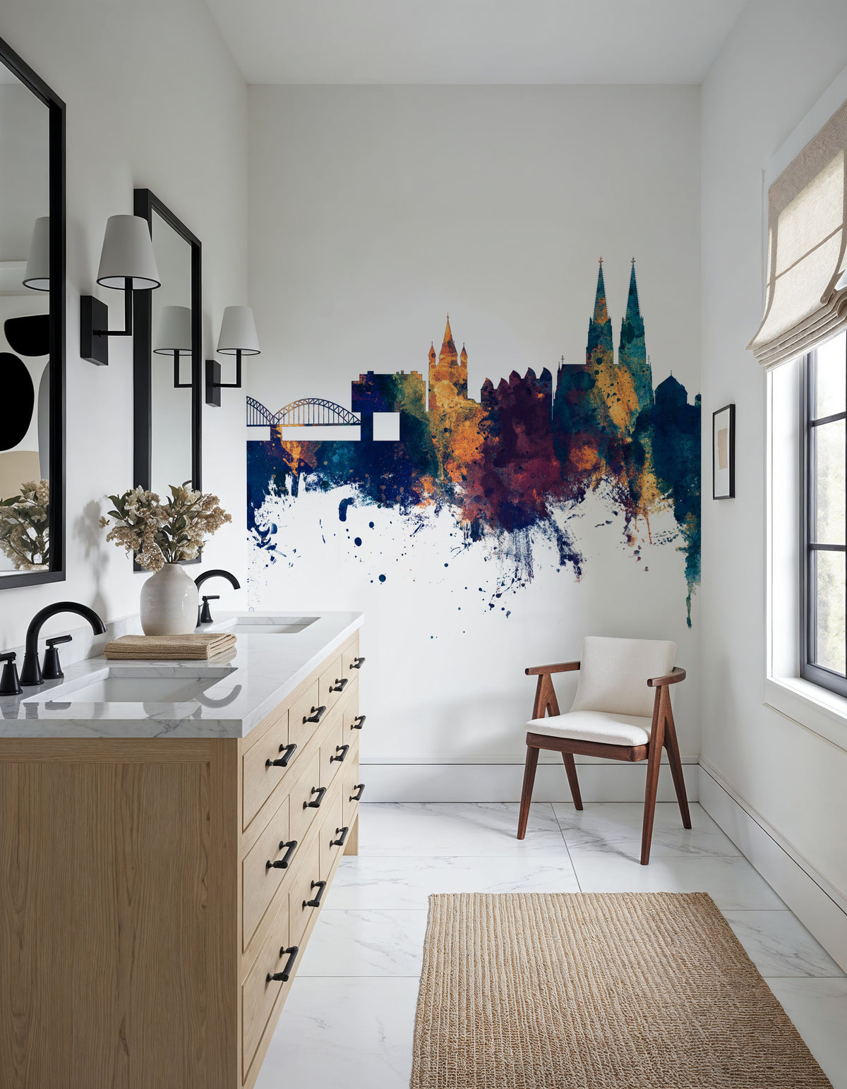 Cologne Germany Skyline Blue & Bronze Mural Wallpaper - room preview 02