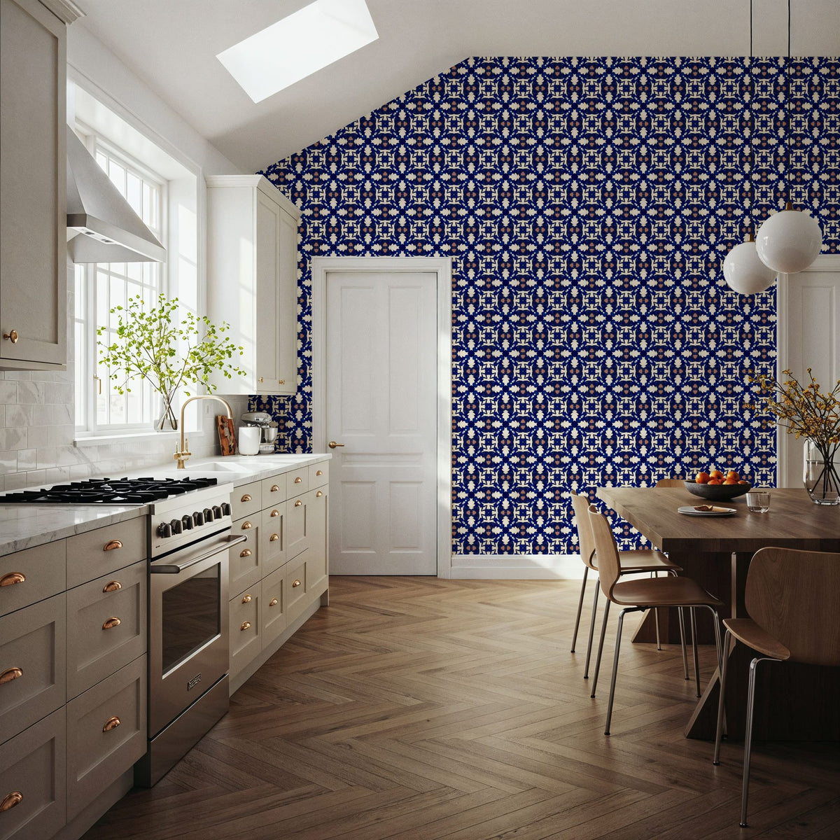 Nara Leaves on Indigo Mural Wallpaper - room preview 02