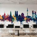 Munich Skyline Blue & Bronze Mural Wallpaper - room preview 02