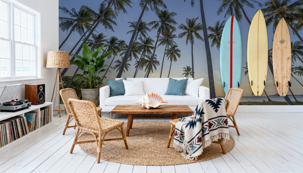 Golden Hour Palms Mural Wallpaper - Neutral Tone - room preview 02