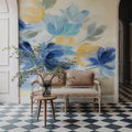 Sapphire Blue Floral II Mural Wallpaper - room preview 02