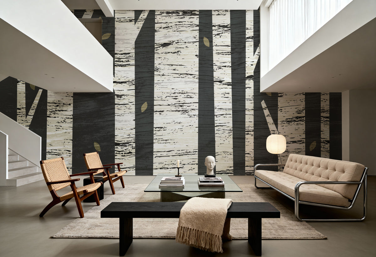 Birch Forest Mural Wallpaper - Neutral Tone - room preview 02
