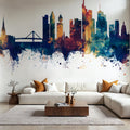 Frankfurt Skyline Blue & Bronze Mural Wallpaper - room preview 02