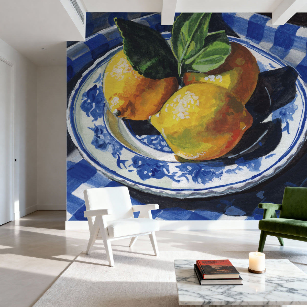 Lemons on a Blue Table Mural Wallpaper - room preview 02