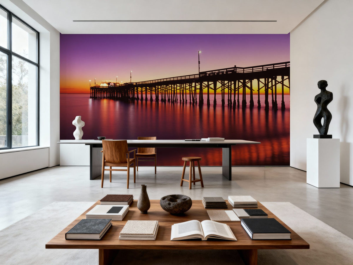 Illuminated Twilight Pier Mural Wallpaper - room preview 02